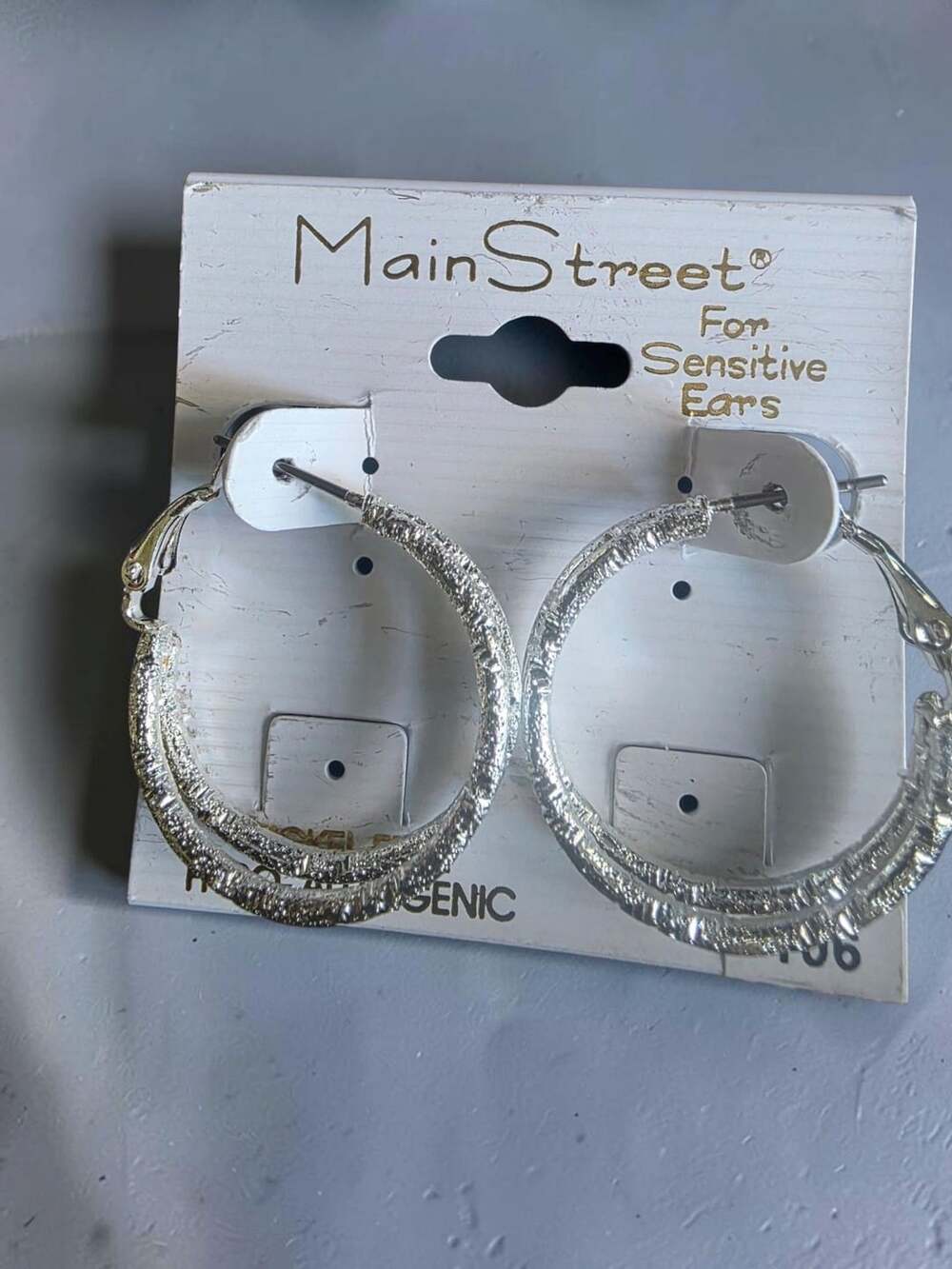 Main Street Hypo-Allergenic Silver Textured Hoop Earrings